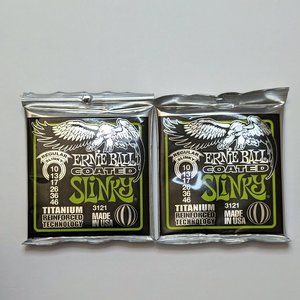 New 2-Pack Ernie Ball Coated 3121 Regular Slinky Electric Guitar Strings 10-46